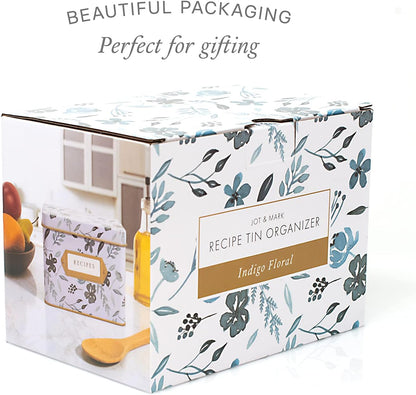 Decorative Recipe Tin Organizer Box for Recipe Cards, Greeting Card Holder | Holds Hundreds of 4” X 6” Cards