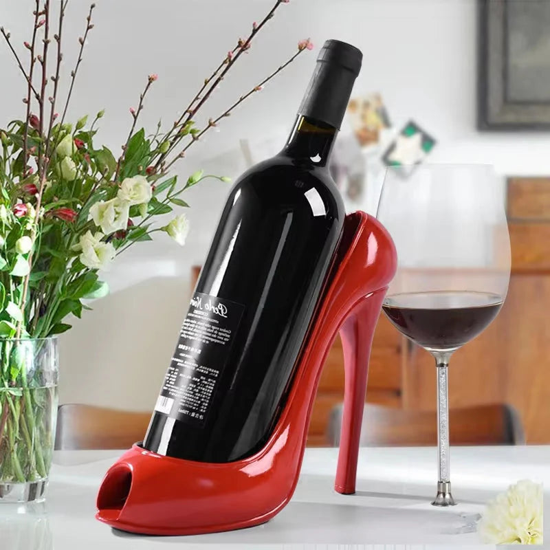 Red High Open Heel Shoe Stylish Wine Bottle Holder