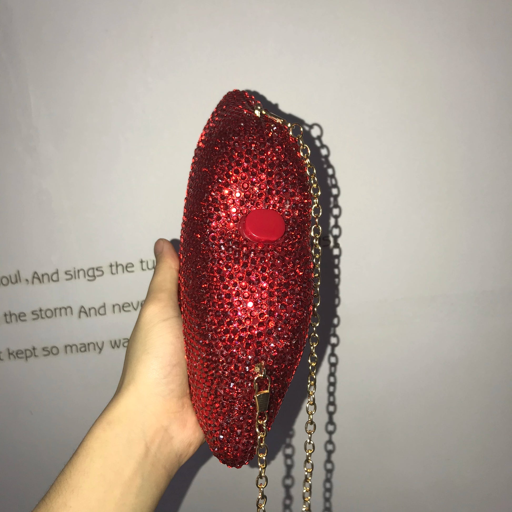 Glamorous Red Lip Rhinestone Handbag - Luxury Evening Clutch for Weddings & Parties 