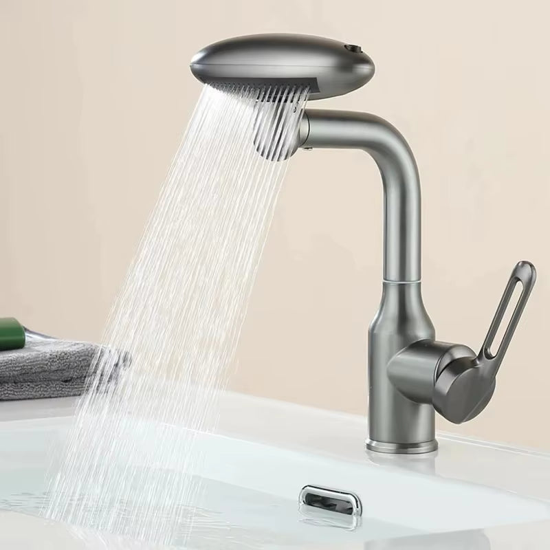 Modern 4-Mode Waterfall Basin Faucet - 360° Rotating Hot & Cold Sink Mixer for Bathroom
