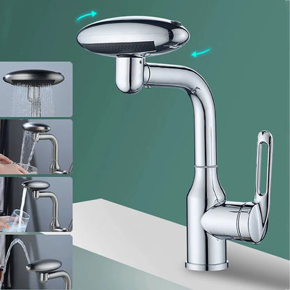 4-Mode Waterfall Basin Faucet - 360° Rotating Hot & Cold Sink Mixer for Bathroom