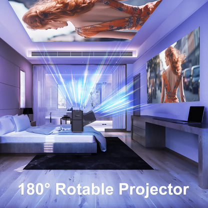 180 degree Rotable 4K Android 11 Projector - Native 1080P, 390 ANSI, Dual WiFi 6 & Bluetooth 5.0, Portable Cinema Experience!