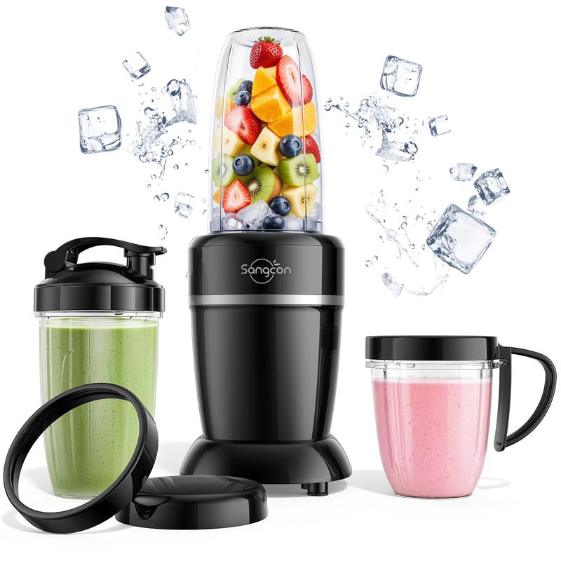 Sangcon 1000W High-Performance Blender - Upgrade Your Kitchen with 3 Cups, 2 Spout Covers, and On-the-Go Cap for Smoothies, Shakes, and Frozen Drinks!