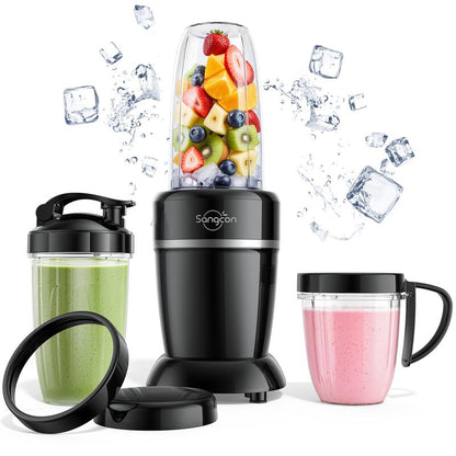 Sangcon 1000W High-Performance Blender - Upgrade Your Kitchen with 3 Cups, 2 Spout Covers, and On-the-Go Cap for Smoothies, Shakes, and Frozen Drinks!