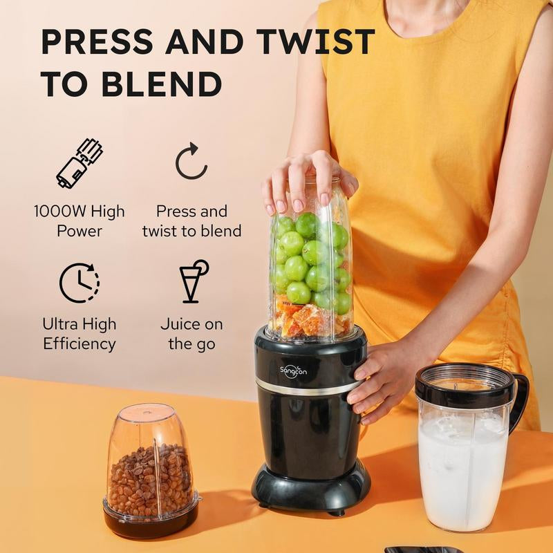 Sangcon 1000W High-Performance Blender - Ultra High Efficiency - Easy to Use (Press and Twist to Blend)