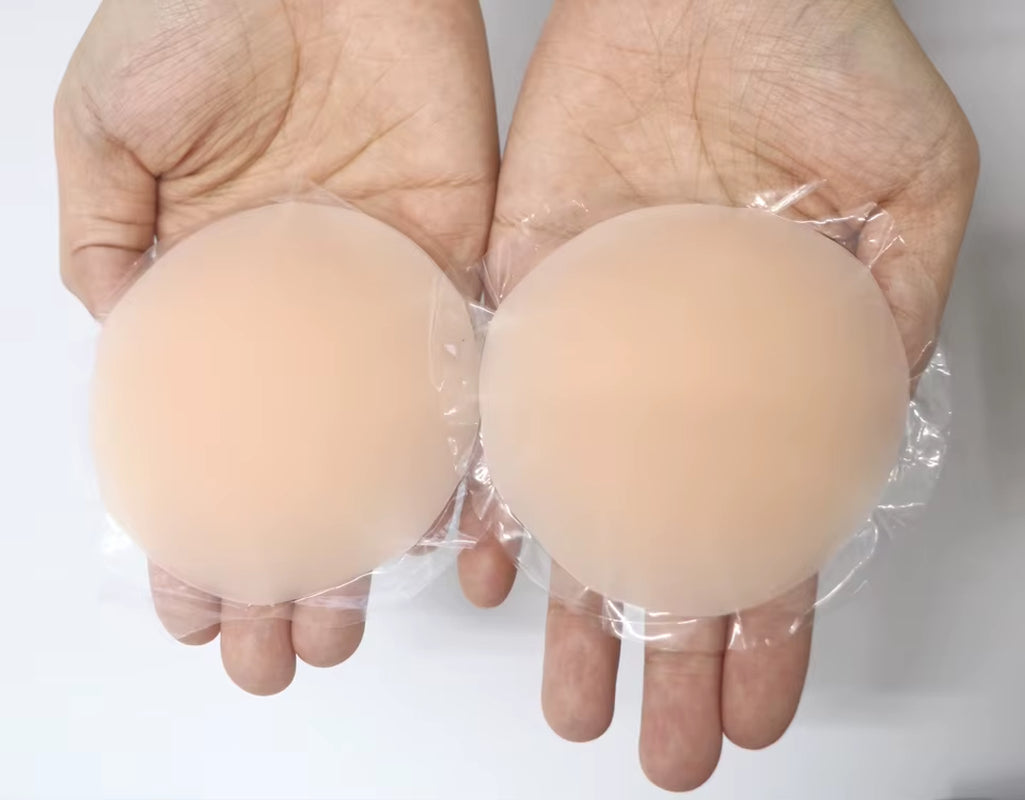 Light Cream Seamless Reusable Silicone Nipple Covers - No Show Adhesive Pasties for Women