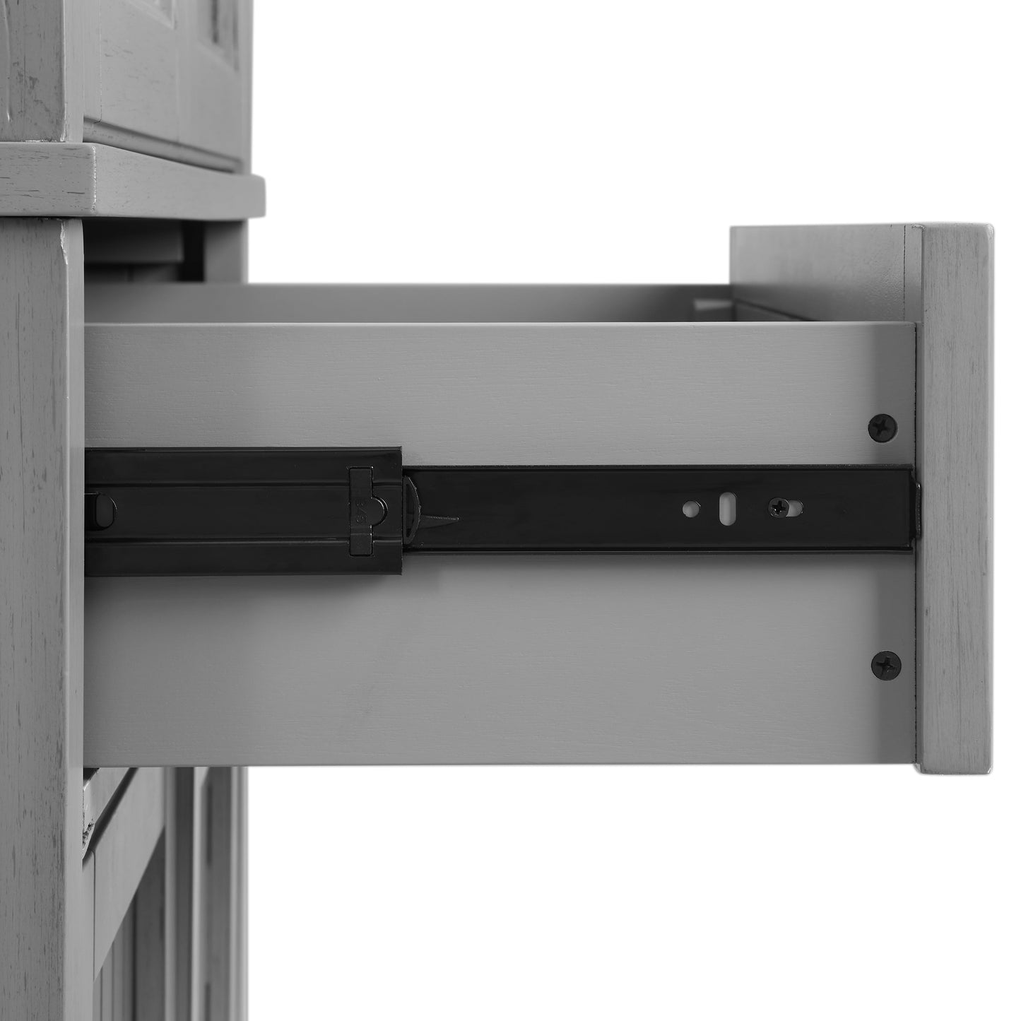 Genuine Metal Hardware, Full-Extension Drawer, Adjustable Shelves Seaside Coastal Wood/Metal Pantry in Distressed Gray and Gold Robust