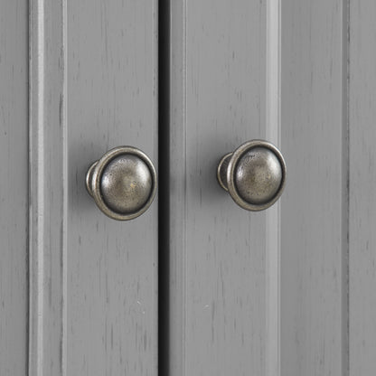 Genuine Metal Hardware, Full-Extension Drawer, Adjustable Shelves Seaside Coastal Wood/Metal Pantry in Distressed Gray and Gold Solid Handles