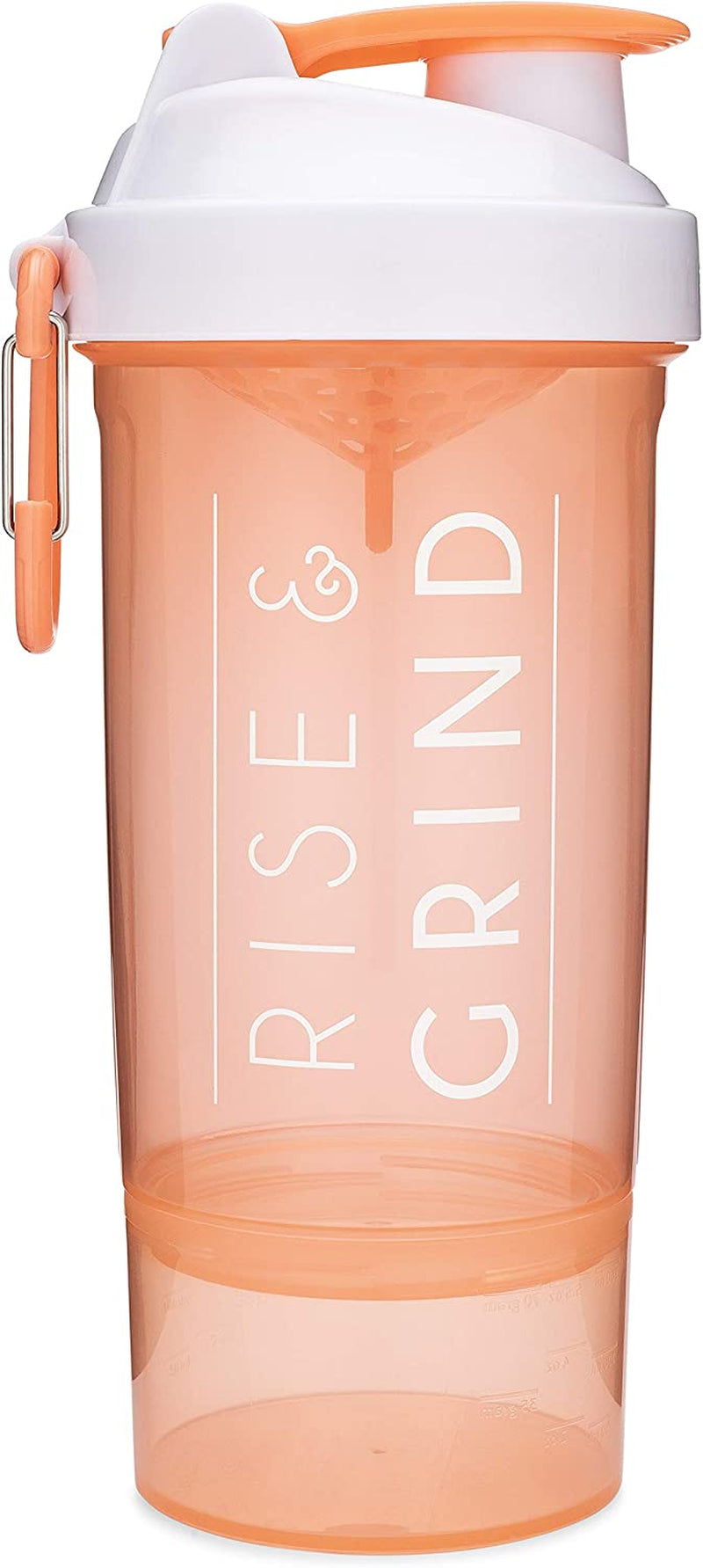 Orange Shaker Bottle with Motivational Quotes | 27 Ounce Protein Shaker Cup | Attachable Container Storage for Protein or Supplements | Perfect Fitness Gift | Two Pack - Rise + I Am