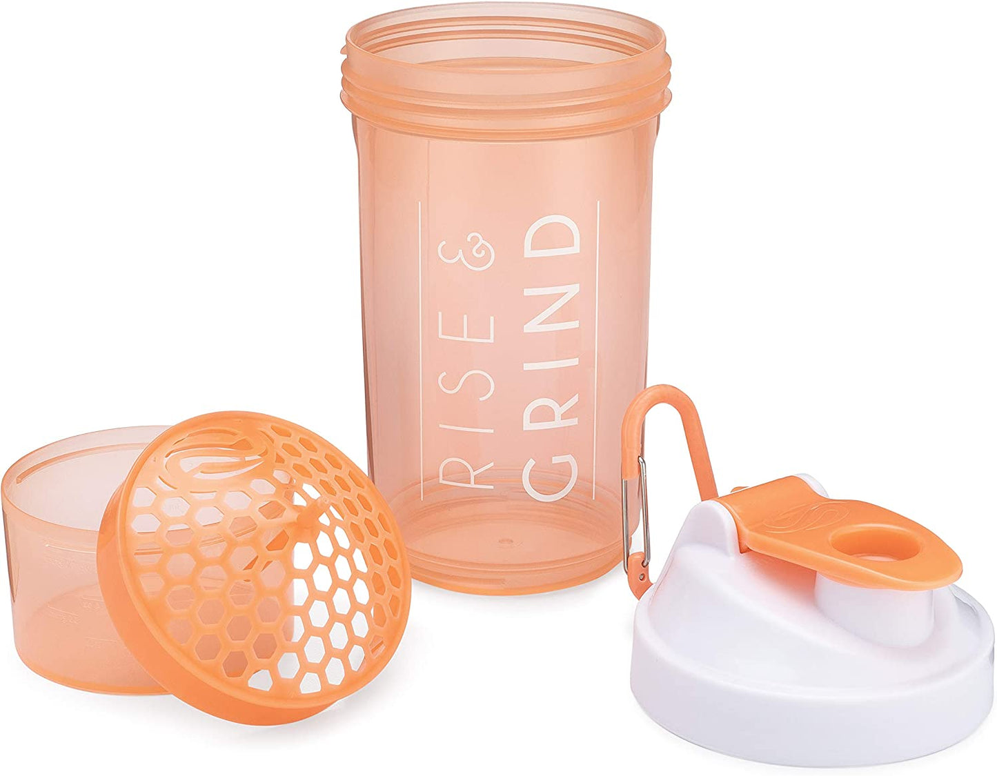 Filter Shaker Bottle with Motivational Quotes | 27 Ounce Protein Shaker Cup | Attachable Container Storage for Protein or Supplements | Perfect Fitness Gift | Two Pack - Rise + I Am