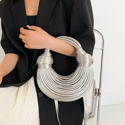Silver Luxury Handwoven Noodle Bags for Women - Chic Designer Hobo Clutch