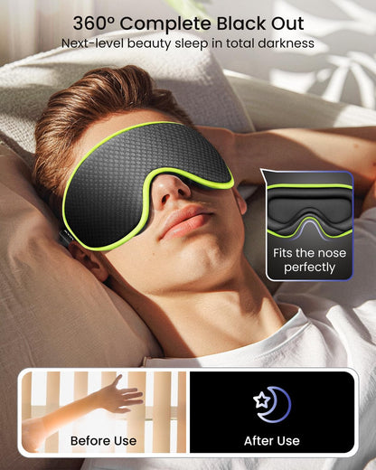 360 Complete Black Out, Sleep Mask for Men Women: Blackout Eye Masks for Sleep - 3D Breathable Soft Comfortable Eye Mask for Travel - Adjustable Light Blocking Night Masks for Sleeping