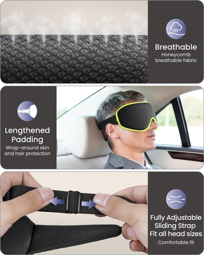 Breathable, Sleep Mask for Men Women: Blackout Eye Masks for Sleep - 3D Breathable Soft Comfortable Eye Mask for Travel - Adjustable Light Blocking Night Masks for Sleeping, Lengthened Padding, Fully Adjustable Sliding Strap, Fit All Head Sizes.