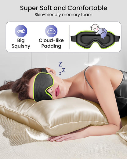 Big Squishy Sleep Mask for Men Women: Blackout Eye Masks for Sleep - 3D Breathable Soft Comfortable Eye Mask for Travel - Adjustable Light Blocking Night Masks for Sleeping