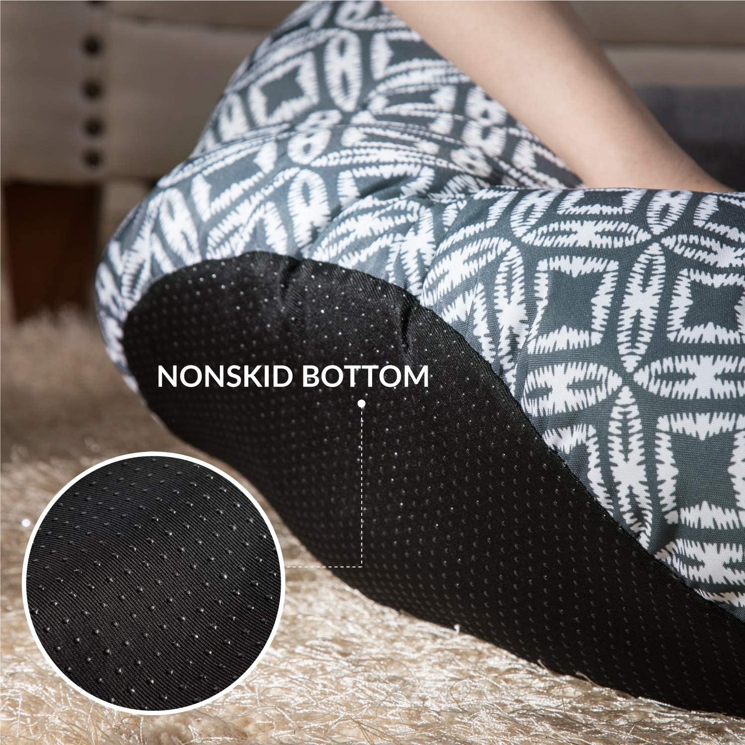 Nonskid Bottom Small Dog Bed for Small Dogs, Indoor Cats, round Super Soft Plush Flannel Washable Puppy Beds, Slip-Resistant Oxford Bottom, Coin Print Grey