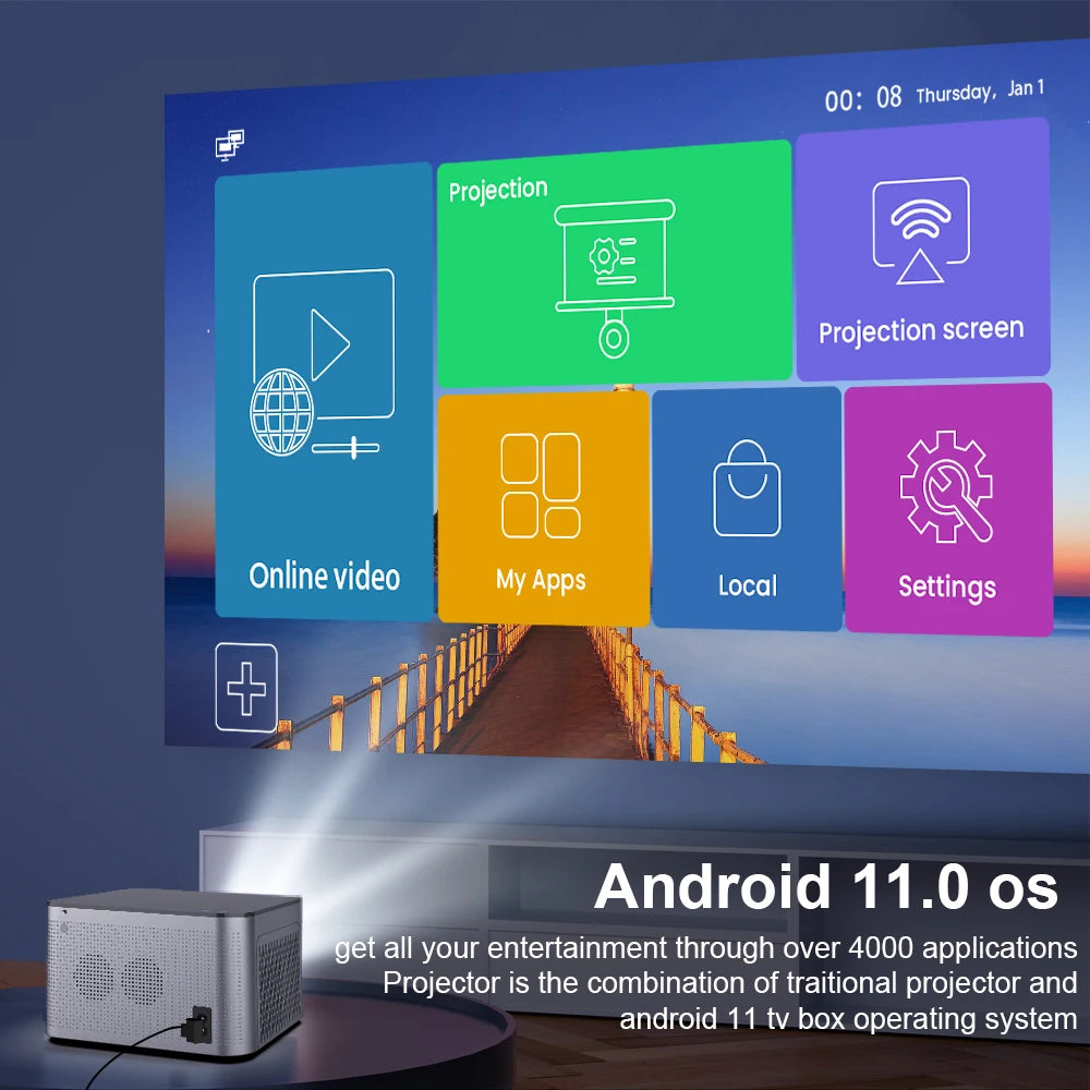 Andriod 11.0 os Projector - Combination of Traditional Projector and Andriod 11 tv Box Operating Systems 
