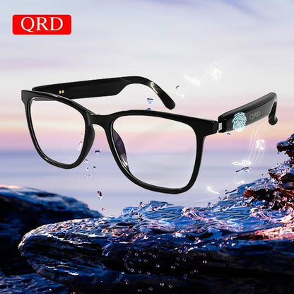 Black Frame Smart Glasses, Multifunctional Anti-Blue Light Glasses, Touch Control Wireless Glasses for Women, Bluetooth-Compatible Smart Glasses for Men & Women, Stocking Fillers Gift