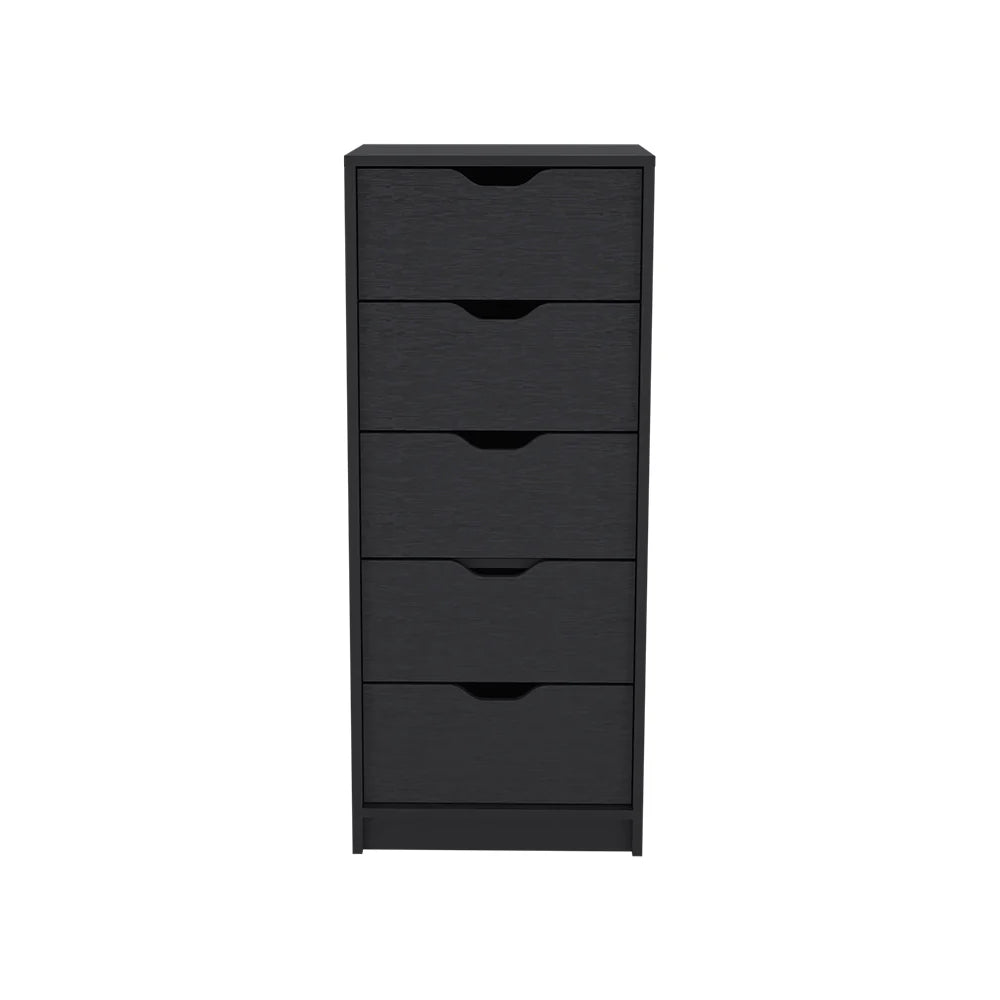 Smooth Black Finish Dresser Kamran, Five Drawers Narrow, Black Wengue Finish