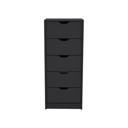 Smooth Black Finish Dresser Kamran, Five Drawers Narrow, Black Wengue Finish