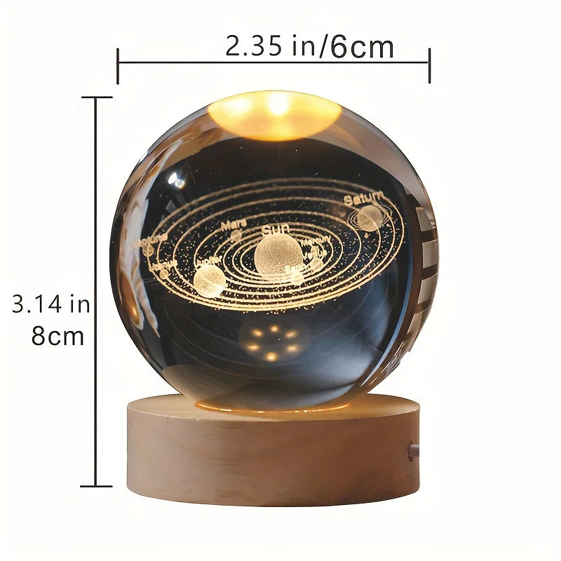 3D Solar System Nightlight – Crystal Glass Ball LED Lamp | Unique Holiday & Birthday Gifts

Bring the universe home with this stunning. Expertly crafted from high-quality crystal glass, this LED ball lamp vividly captures the beauty of planets and stars, casting a soothing glow ideal for bedrooms, living rooms, or office spaces. A perfect choice for astronomy lovers, kids, or adults, it makes a unique gift for holidays, birthdays, anniversaries, and special occasions, 8cm x 6cm. 