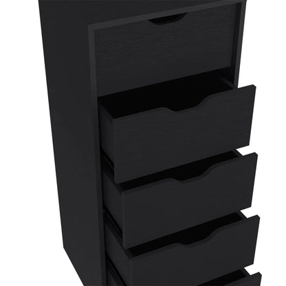 Beautifies any Space 
Dresser Kamran, Five Drawers Narrow, Black Wengue Finish
