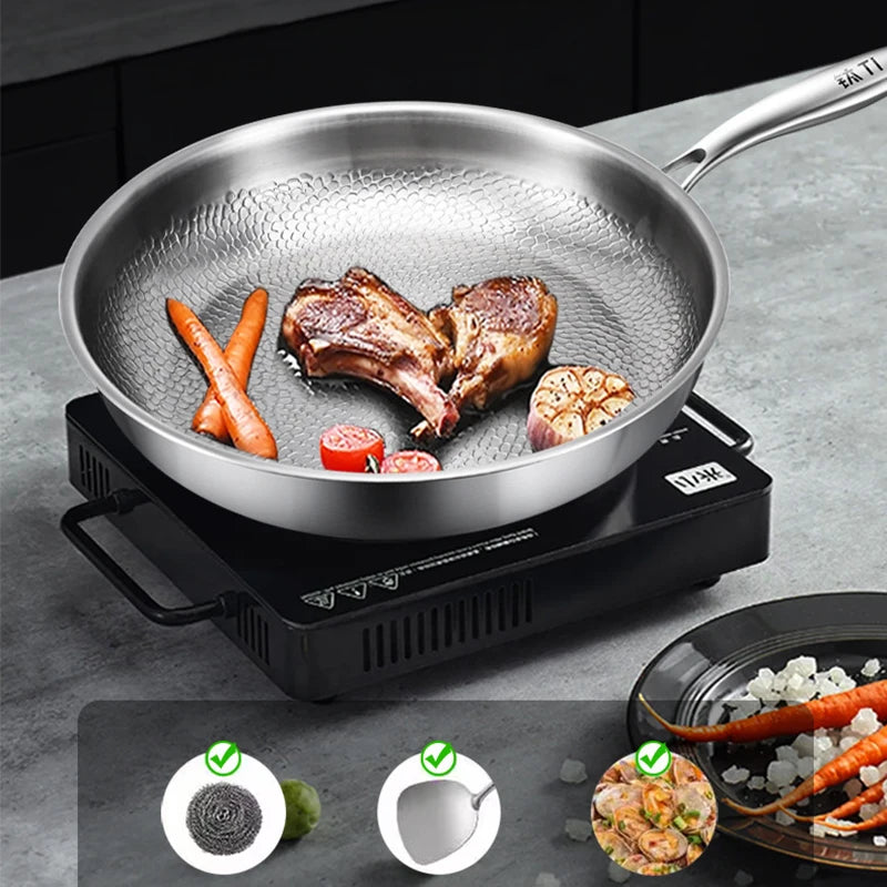 Spacious Premium German Titanium Non-Stick Frying Pan - Uncoated Fish Scale Design in 26/28/30CM Sizes
