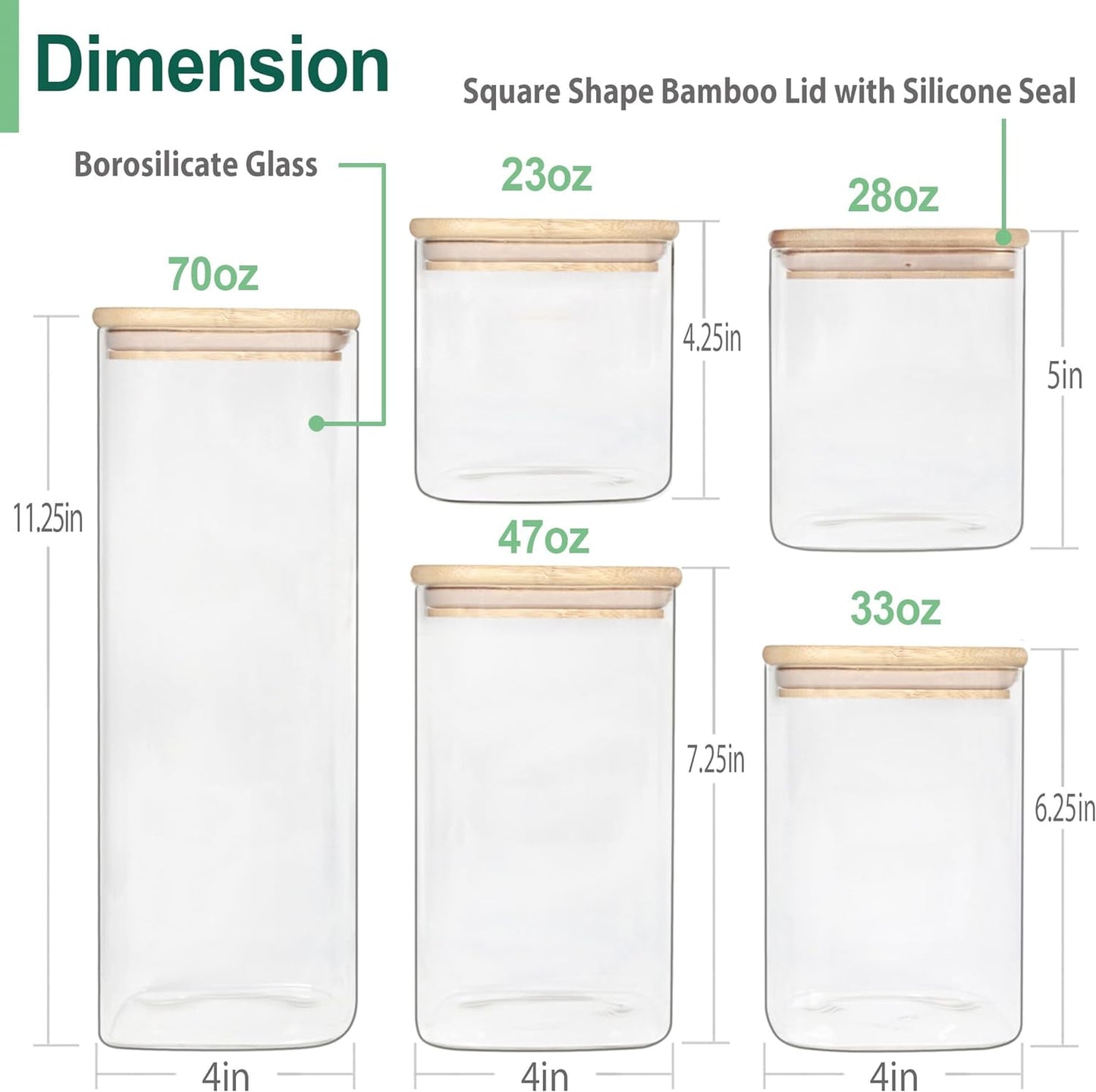 Borosilicate Glass Jars with Lids, Glass Airtight Canisters Sets with Bamboo Lids, Glass Containers, Pantry Organization and Storage, Kitchen Canisters Sets, Glass Food Jars, Pantry Jars Sets of 5