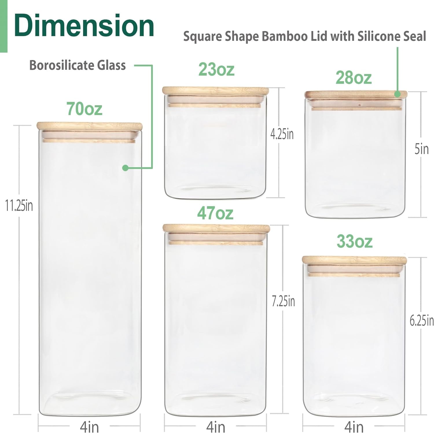Borosilicate Glass Jars with Lids, Glass Airtight Canisters Sets with Bamboo Lids, Glass Containers, Pantry Organization and Storage, Kitchen Canisters Sets, Glass Food Jars, Pantry Jars Sets of 5