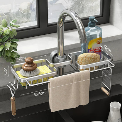 Stainless Steel Kitchen Space Aluminum Sink Drain Rack Sponge Storage Faucet Holder Soap Drainer Shelf Basket Organizer Bathroom Accessories