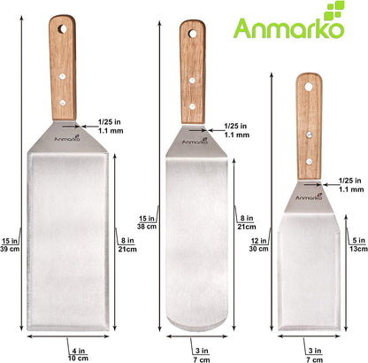 Different Sized Stainless Steel Metal Spatula Set - Teppaniyaki Spatulas - Griddle Scraper Flat Spatula Pancake Flipper Hamburger Turner - Metal Utensil Great for BBQ Grill Flat Top Cast Iron Griddle Accessories