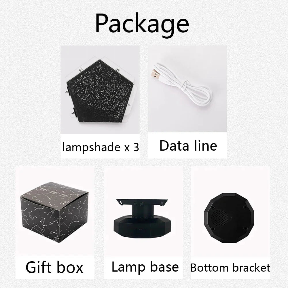 Includes a Lamp base, Buttom Bracket, Gift Box and 3 Lampshade with a USB charger
