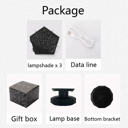 Includes a Lamp base, Buttom Bracket, Gift Box and 3 Lampshade with a USB charger