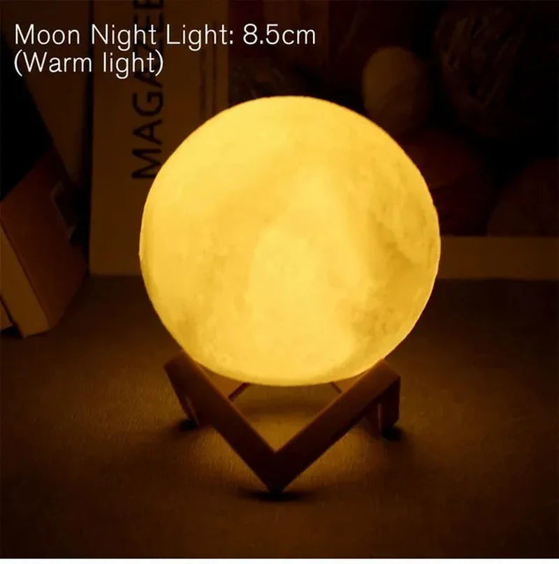 Yellow Warm Light D5 Starry Moon Lamp (8cm) – LED Night Light with a Stylish Modern Stand, Ideal for Bedroom Decor and Gifts. 
