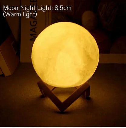 Yellow Warm Light D5 Starry Moon Lamp (8cm) – LED Night Light with a Stylish Modern Stand, Ideal for Bedroom Decor and Gifts. 