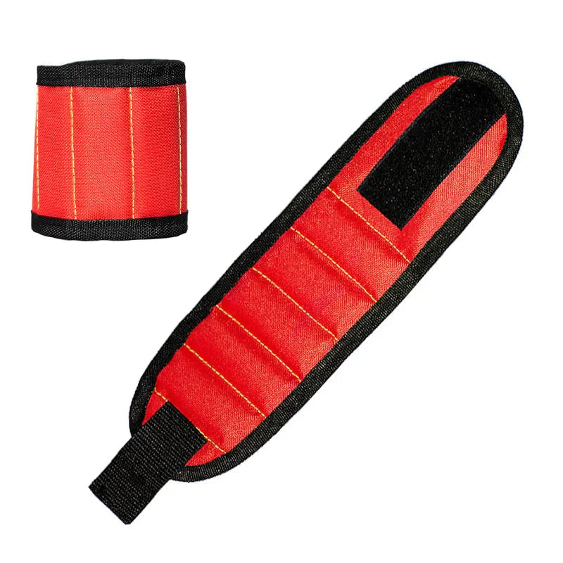 Strong Magnetic Wristband – Portable Tool Bag for Holding Screws, Nails, Nuts, Bolts, and Drill Bits Red Magnets