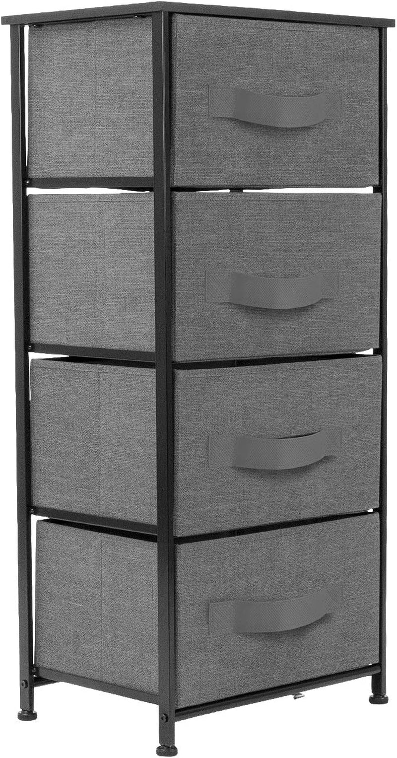 Strong Nightstand with 4 Drawers - Bedside Furniture & Night Stand End Table Dresser with Steel Frame, Wood Top, Easy Pull Fabric Bins for Home, Bedroom Accessories, Office & Dorm