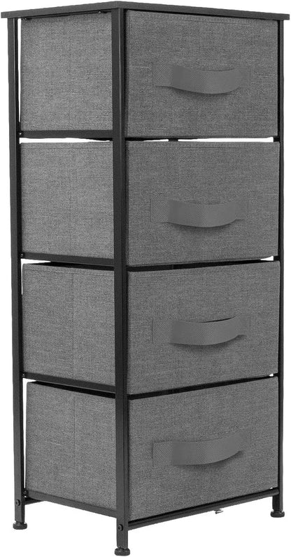 Strong Nightstand with 4 Drawers - Bedside Furniture & Night Stand End Table Dresser with Steel Frame, Wood Top, Easy Pull Fabric Bins for Home, Bedroom Accessories, Office & Dorm