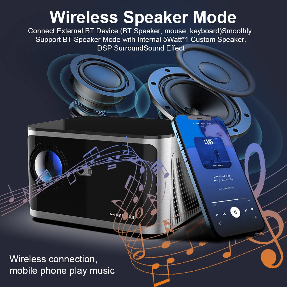 Wireless Speaker Mode - Wireless Connection - Mobile Phone Compatible Projector