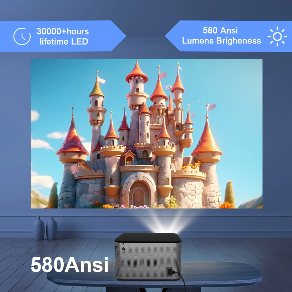 30000+ Hours Lifetime LED - 580 Ansi Lumens Brightness Smart Projector 