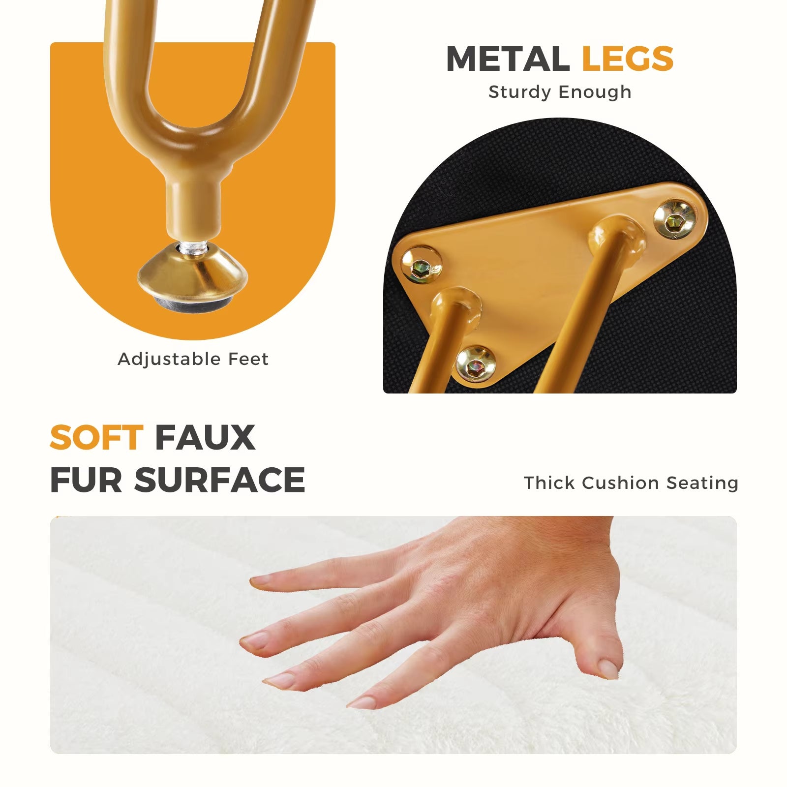 Adjustable Feet with Sturdy Metal Legs Soft Faux Fur Surface Stool for Home 