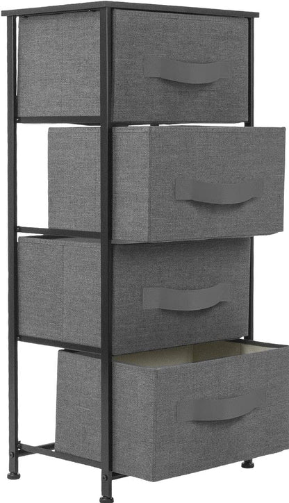 Sturdy Nightstand with 4 Drawers - Bedside Furniture & Night Stand End Table Dresser with Steel Frame, Wood Top, Easy Pull Fabric Bins for Home, Bedroom Accessories, Office & Dorm