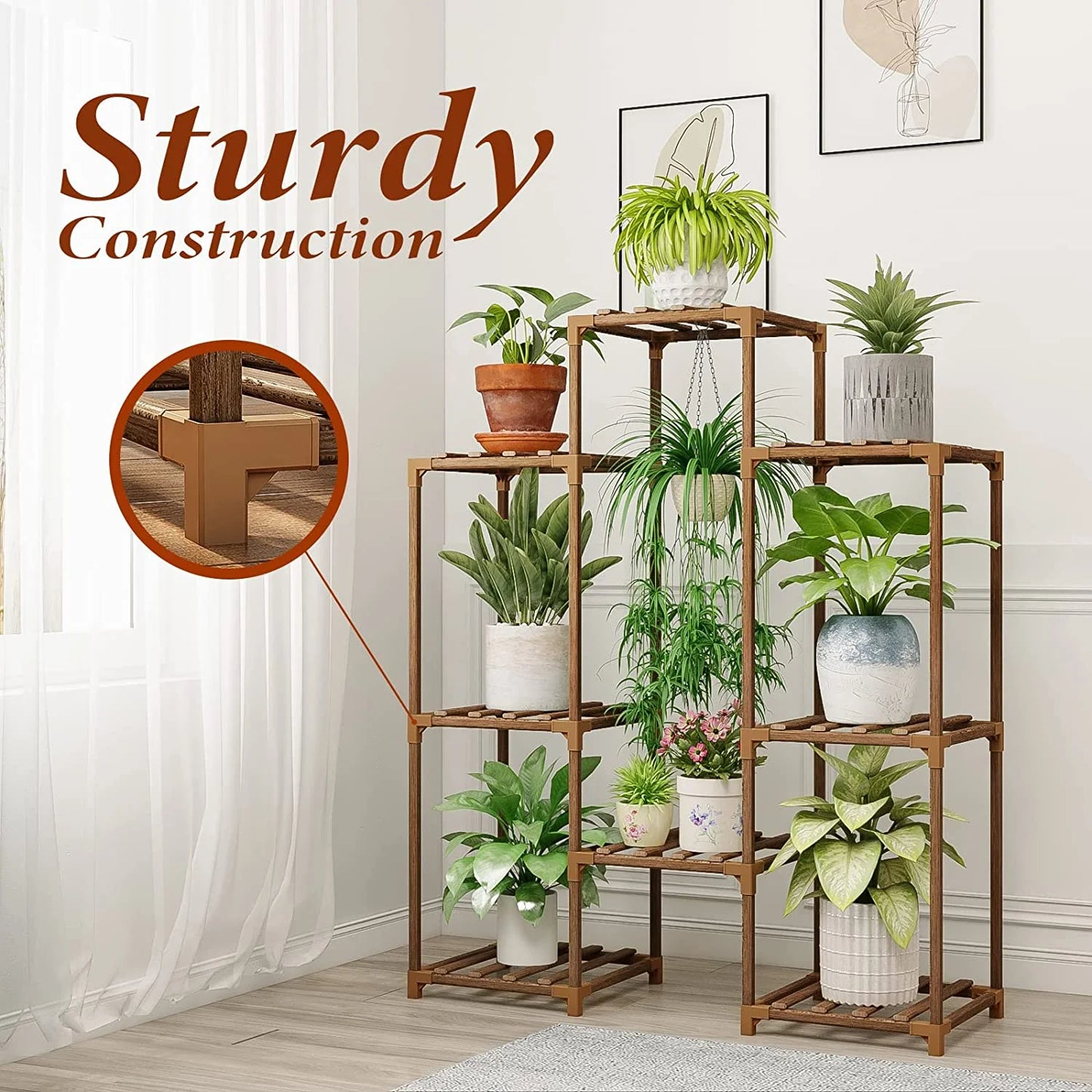 Sturdy Construction Outdoor Plant Stand Indoor Plant Rack Plant Shelf Wood Outdoor Tiered Plant Shelf for Multiple Plants Ladder Plant Holder