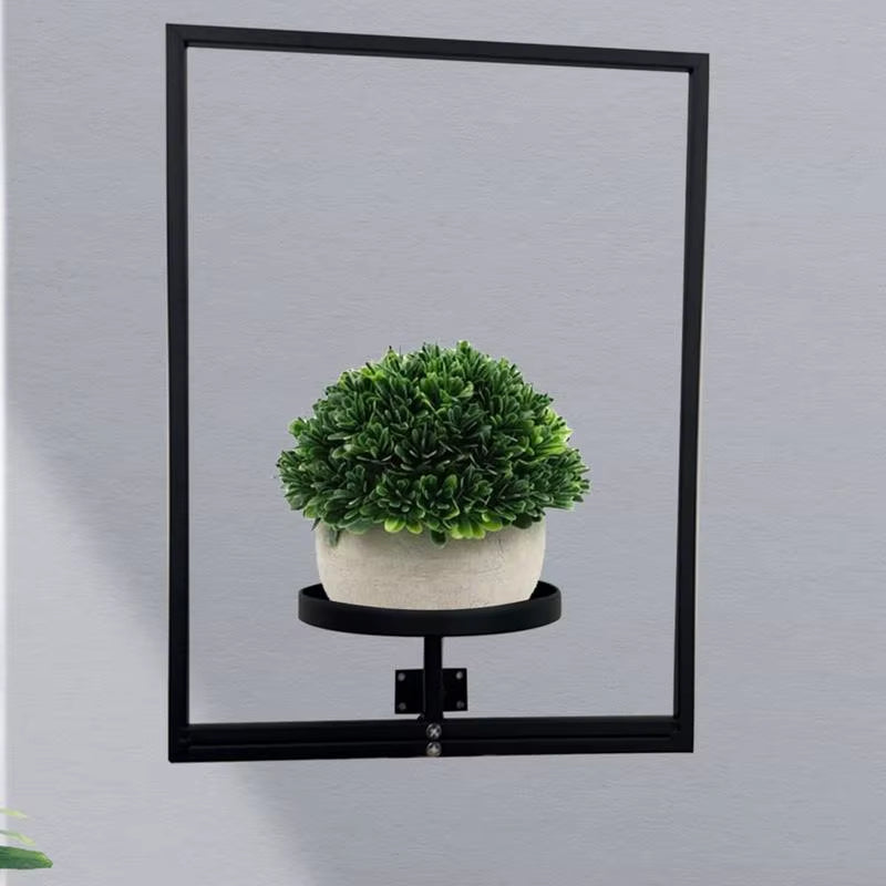 Black Base with Cream Vase Flower Stylish Wall-Mounted Metal Photo Frame 