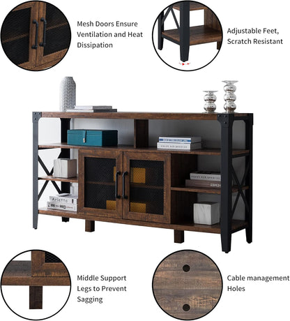 Adjustable Feet and Cable Management Holes 
TV Stand Industrial Rustic Entertainment Center for 65 Inch TV, 33" Tall Wood Media TV Console Cabinet Table W/Soundbar Shelf & 2" Wide Metal X-Frame for Living Room, Reclaimed Barnwood Color