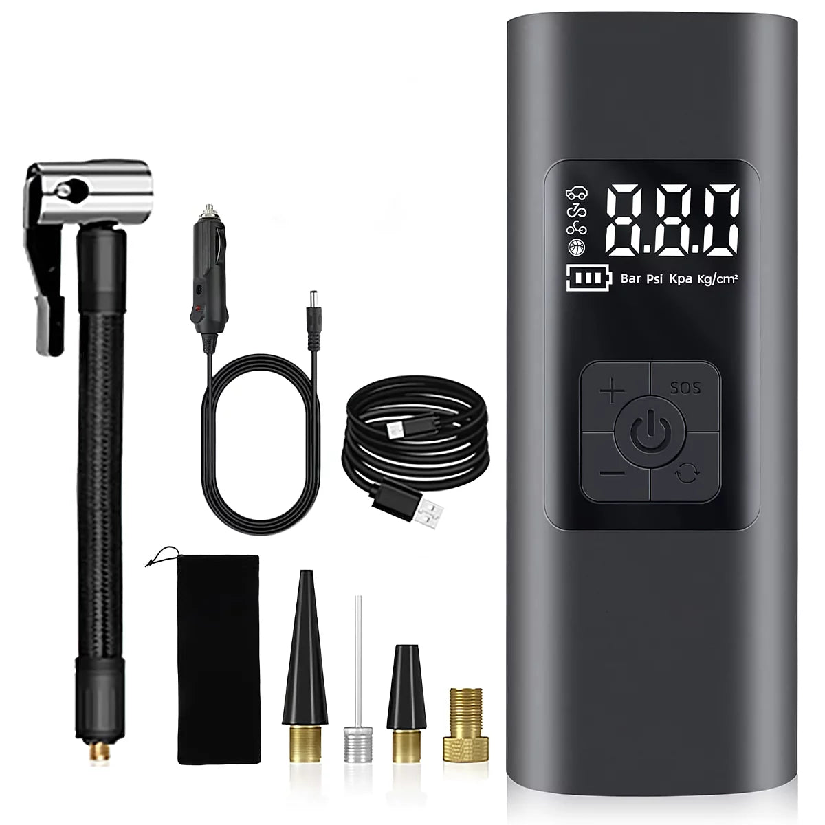Multifunctional Tire Inflator, Portable 150 PSI Air Compressor Bicycle Pump with Digital Pressure Gauge, Cordless Rechargeable Tire Pump with Emergency LED Light, Mini Electric Air Pump for Car Bike Motorcycle Ball