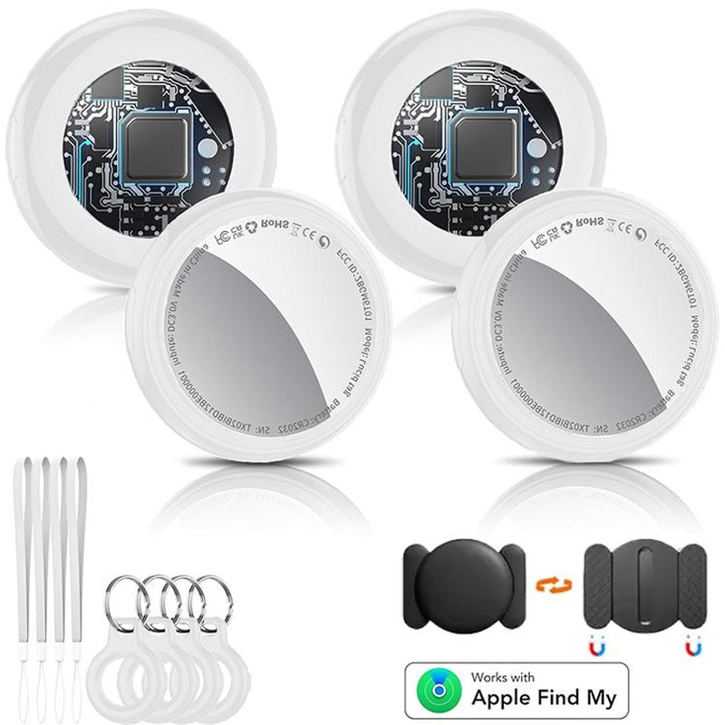 White Tukio GPS Tracker for Cars & Pets - Mini, Weatherproof, Anti-Lost Device with Apple Find My Compatibility - IP67 Waterproof & Replaceable Battery! Summer Deals!