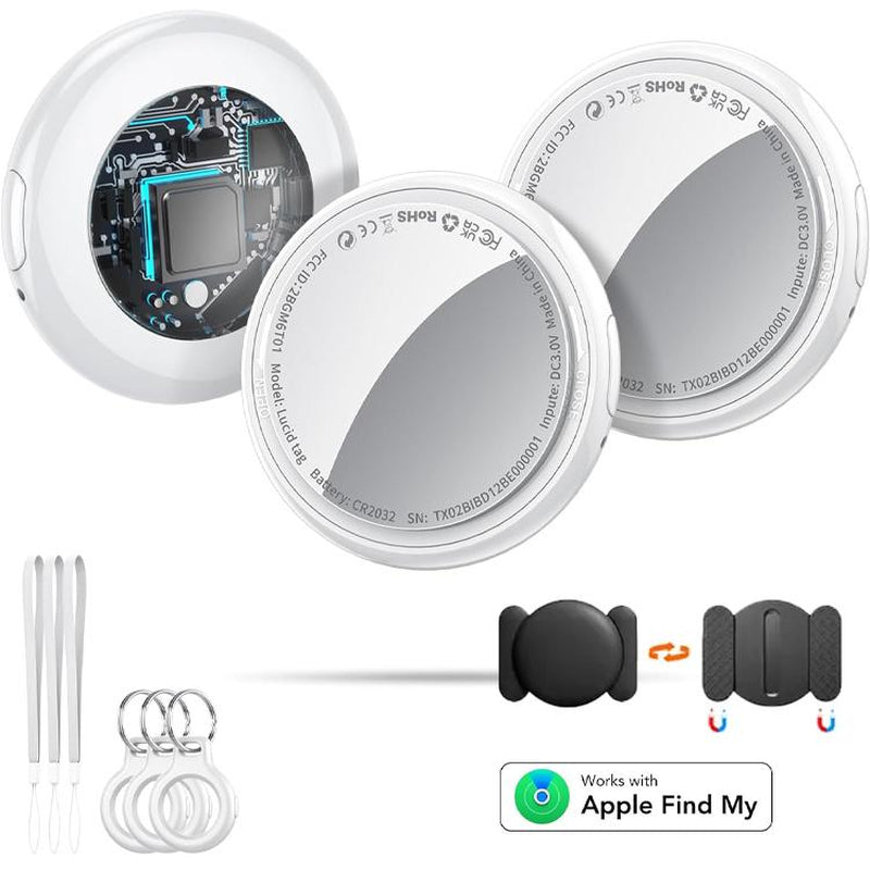 White Tukio GPS Tracker for Cars & Pets - Mini, Weatherproof, Anti-Lost Device with Apple Find My Compatibility - IP67 Waterproof & Replaceable Battery! Summer Deals!