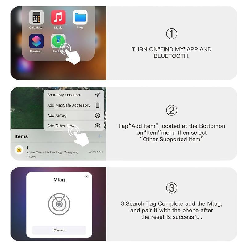 Step by Step Instruction to add tracker to "find my app"on apple device 