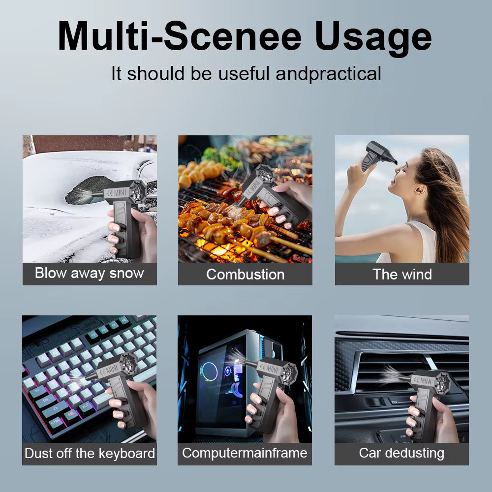 Multi-Scenee Usage - Turbo Jet Electric Air Duster - 130,000 RPM Portable Blower with 5 Nozzles & Type-C Charging for Powerful Cleaning