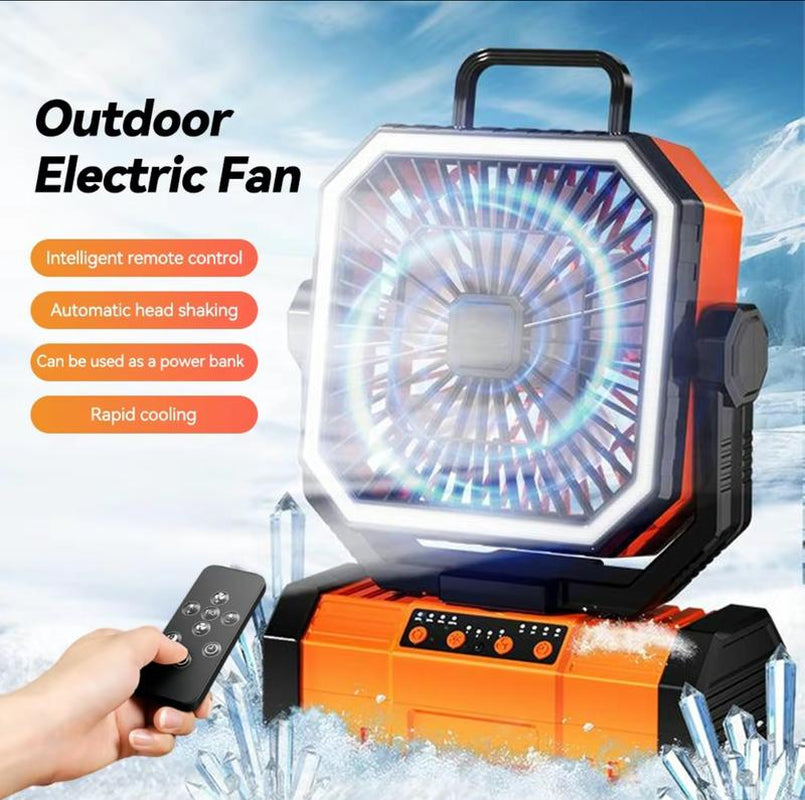 Outdoor Electric Ultimate 50000mAh Rechargeable Camping Fan with LED Lights - Portable, Multifunctional, 360° Rotating, Remote Control Shaking Head Fan for Tent, Travel